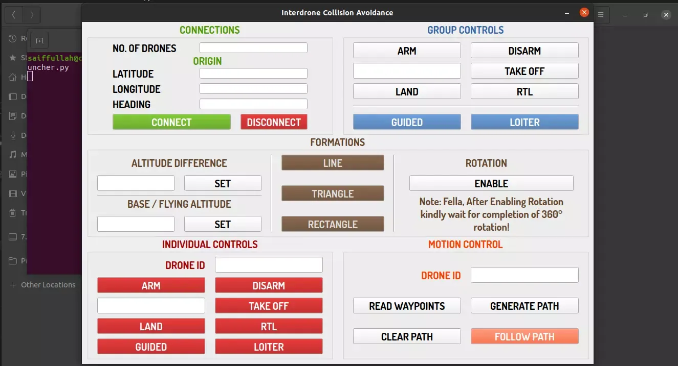 GUI for Inter-Drone Collision Avoidance